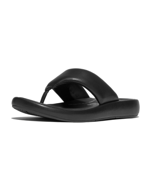 Iqushion D-Luxe Padded Leather Toe-Post Sandals All Black