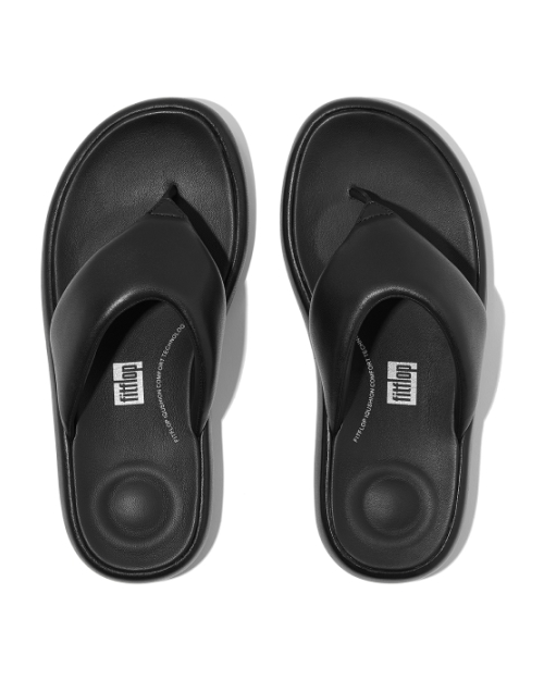Iqushion D-Luxe Padded Leather Toe-Post Sandals All Black