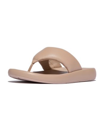 FitFlop Iqushion D-Luxe Padded Leather Toe-Post Sandals Classic Beige