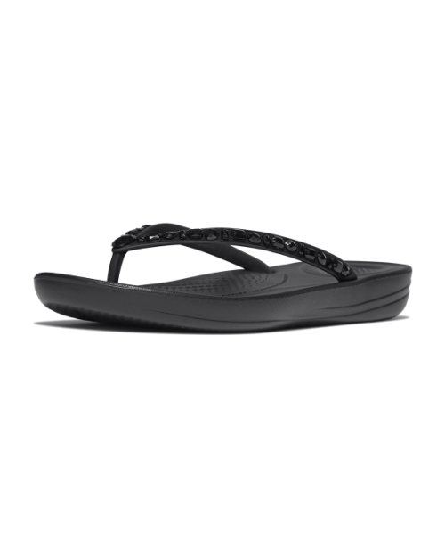 Iqushion Multi-Crystal Ergonomic Flip-Flops All Black