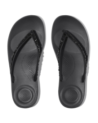 Iqushion Multi-Crystal Ergonomic Flip-Flops All Black