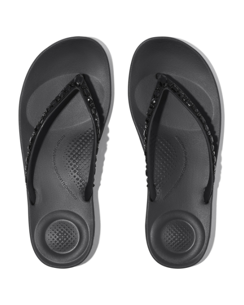 Iqushion Multi-Crystal Ergonomic Flip-Flops All Black