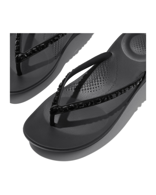 Iqushion Multi-Crystal Ergonomic Flip-Flops All Black