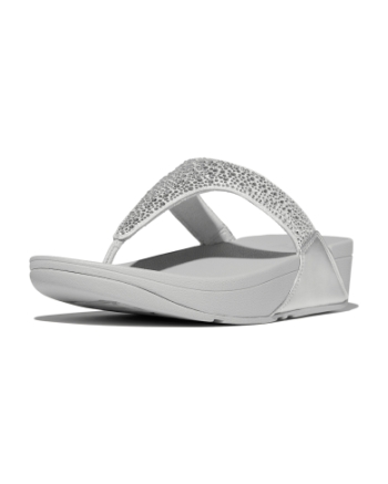 FitFlop Lulu Crystal-Mix Toe-Post Sandals Silver