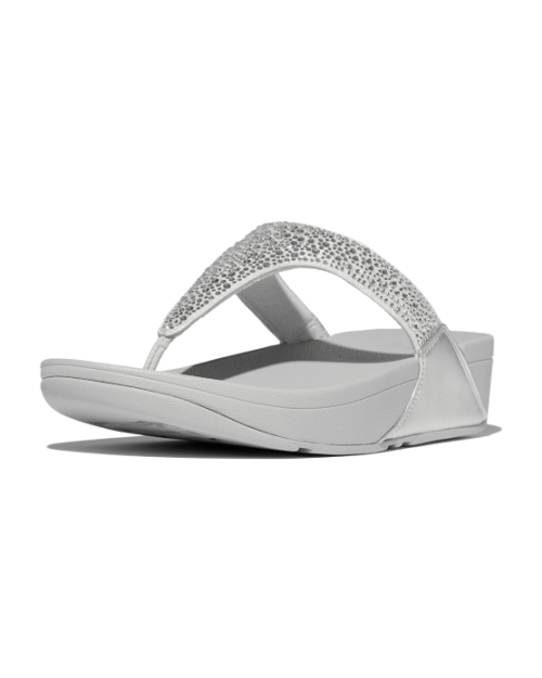 Lulu Crystal-Mix Toe-Post Sandals Silver