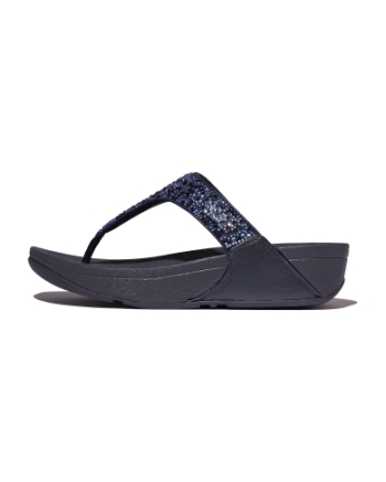 FitFlop Lulu Crystal-Mix Toe-Post Sandals Midnight Navy