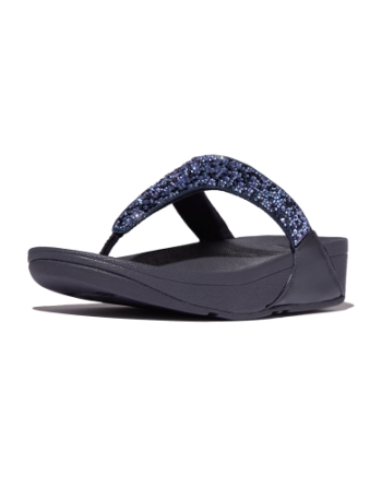 FitFlop Lulu Crystal-Mix Toe-Post Sandals Midnight Navy