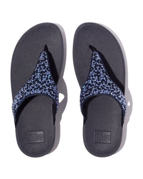 Lulu Crystal-Mix Toe-Post Sandals Midnight Navy