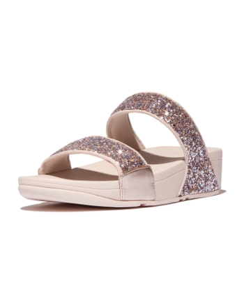 FitFlop Lulu Multi-Tonal Glitter Slides Nude Rose Mix
