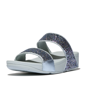 FitFlop Lulu Multi-Tonal Glitter Slides Quiet Blue