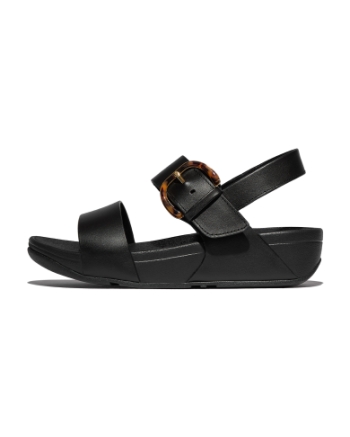 FitFlop Lulu Resin-Buckle Leather Back-Strap Sandals All Black