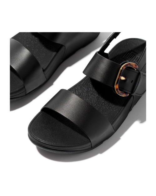Lulu Resin-Buckle Leather Back-Strap Sandals All Black