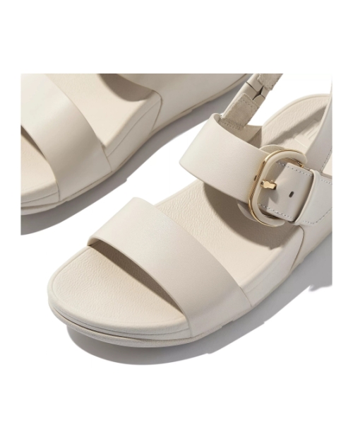 Lulu Resin-Buckle Leather Back-Strap Sandals Paris Beige