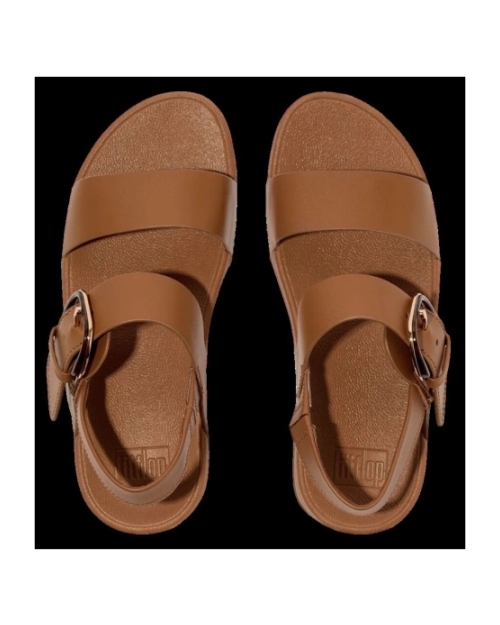 Lulu Resin-Buckle Leather Back-Strap Sandals Deep Tan