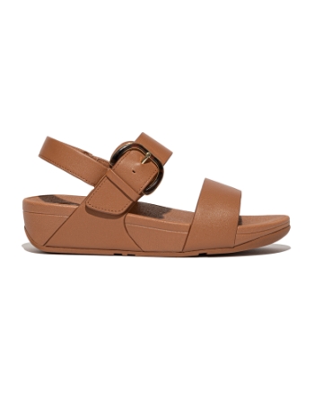 FitFlop Lulu Resin-Buckle Leather Back-Strap Sandals Deep Tan