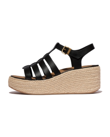 FitFlop Platfforms Espadr. Leather Fisherman Wedge Sandals Black