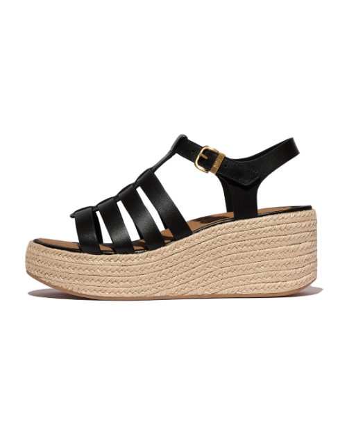 Platfforms Espadr. Leather Fisherman Wedge Sandals Black