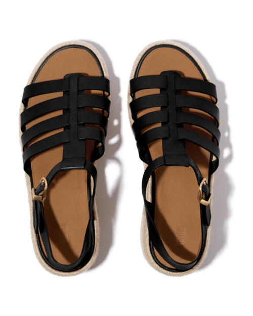 Platfforms Espadr. Leather Fisherman Wedge Sandals Black