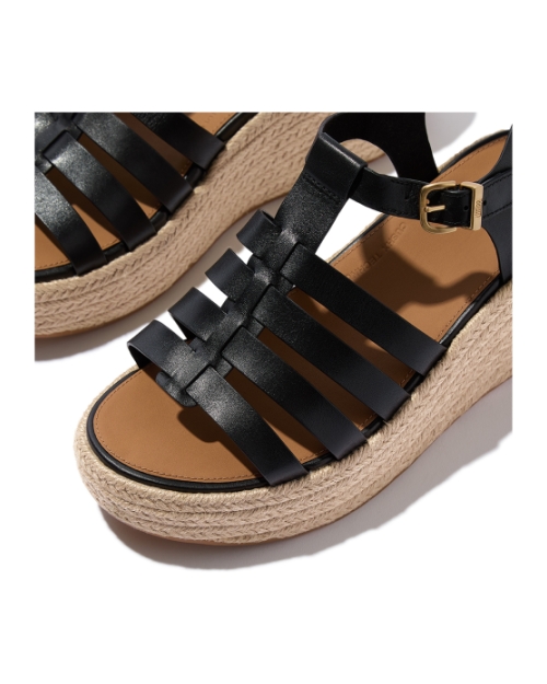 Platfforms Espadr. Leather Fisherman Wedge Sandals Black
