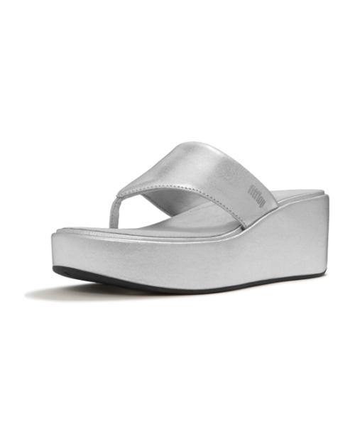 Platfforms Wedge Toe-Post Sandals Silver