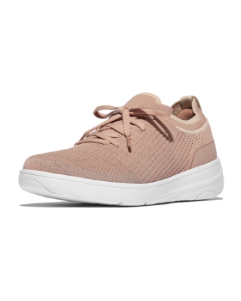 FitFlop Super-Q Knit Slip-On Laced Sneakers Beige Buff/Rose Gold