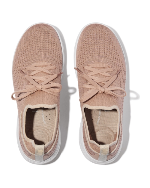 Super-Q Knit Slip-On Laced Sneakers Beige Buff/Rose Gold