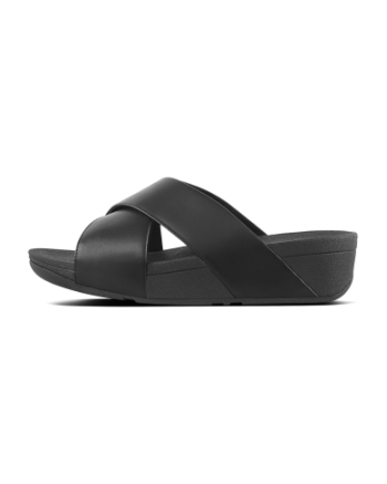 FitFlop Lulu Cross Slide Sandals Leather Black