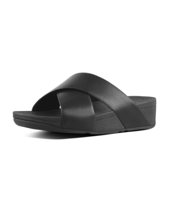 FitFlop Lulu Cross Slide Sandals Leather Black