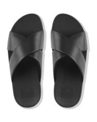 Lulu Cross Slide Sandals Leather Black