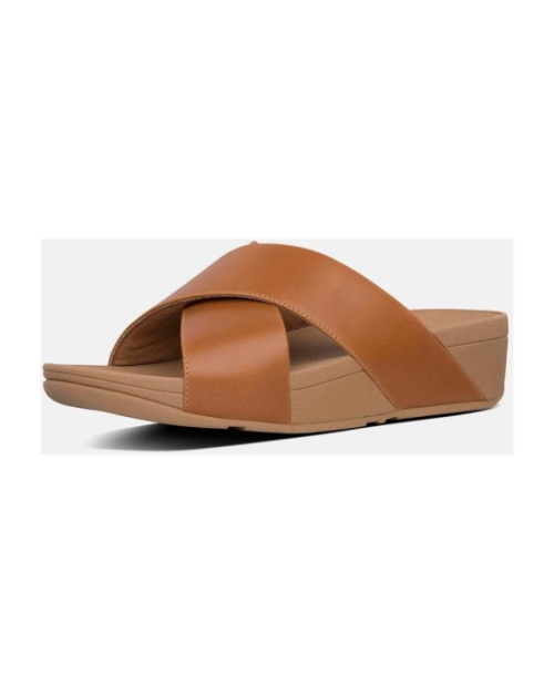 Lulu Cross Slide Sandals Leather Light Tan