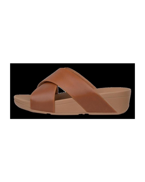 Lulu Cross Slide Sandals Leather Light Tan