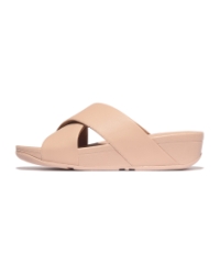 Lulu Cross Slide Sandals Leather Sandy Beige