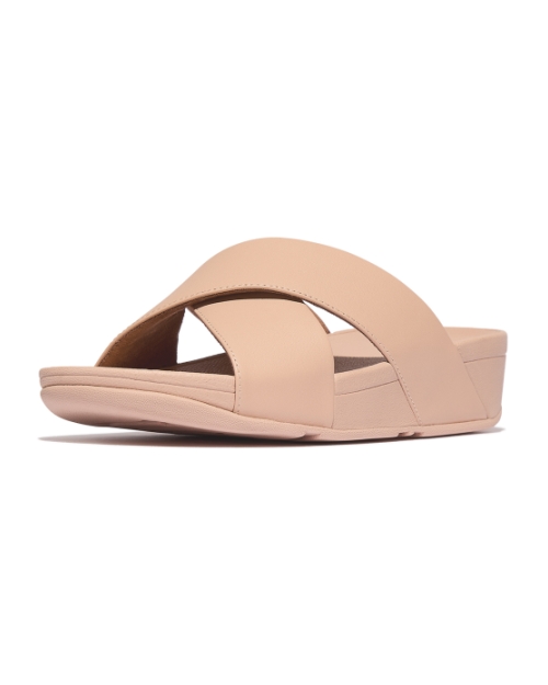Lulu Cross Slide Sandals Leather Sandy Beige