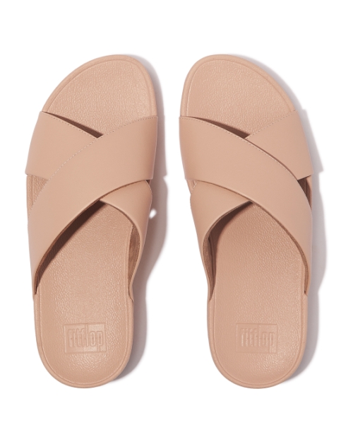 Lulu Cross Slide Sandals Leather Sandy Beige