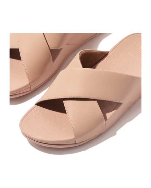Lulu Cross Slide Sandals Leather Sandy Beige