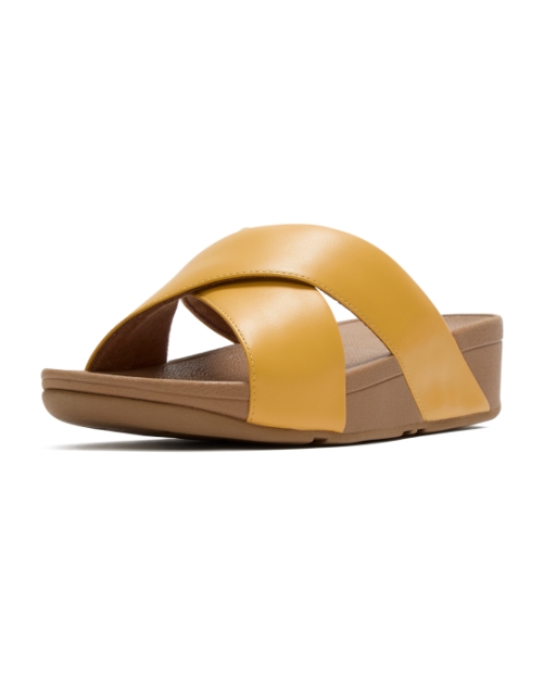 Lulu Cross Slide Sandals Leather Turmeric