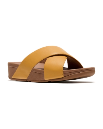 FitFlop Lulu Cross Slide Sandals Leather Turmeric
