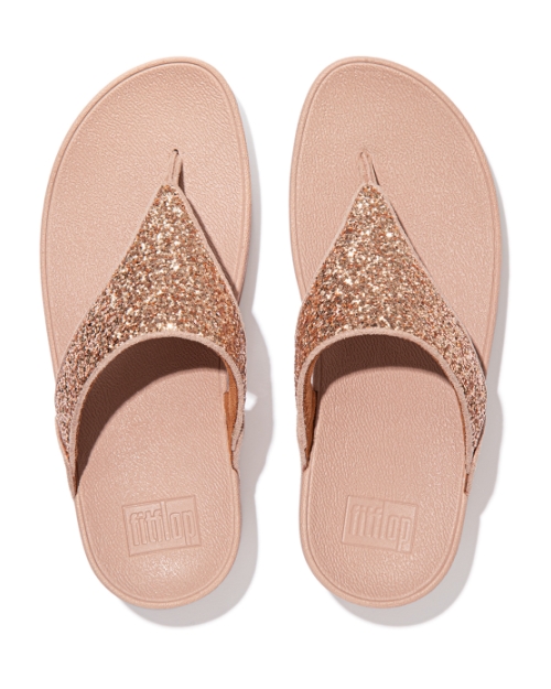 Lulu Glitter Toe-Thongs PU Glitter Rose Gold