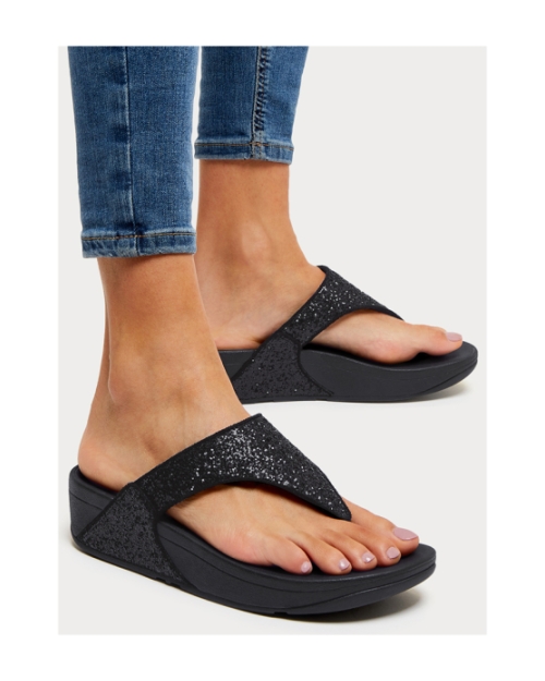 Lulu Glitter Toe-Thongs PU Glitter Black Glitter